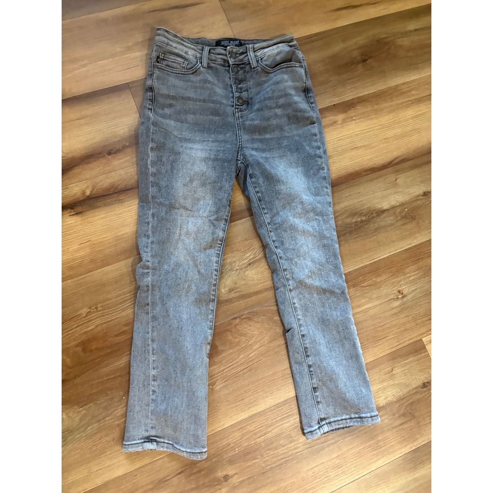 Judy Blue Grey Acid Wash High Waist Button Fly Straight Leg Jeans JB78110 GR 25